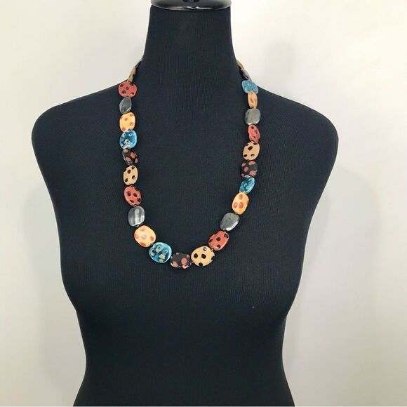 Multicolored Polka Dot Squared Bead Vintage 14” Necklace - Picture 3 of 16